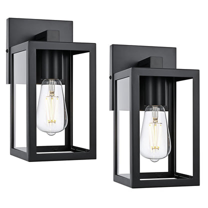 QueeuQ 2 Pack Modern Outdoor Wall Sconce Lights,Black Outdoor Wall Light Fixtures,Waterproof Outside Front Porch Lantern for House,Patio,Garage with E12 Base