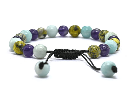 Amazing Gemstone Bracelet for Headaches and Migraines - Amazonite Serpentine Amethyst Bracelet Set for Men Women Healing Calming Anxiety Stress Relief Gifts Pulseras Para Hombres Mujer (Adjustable)
