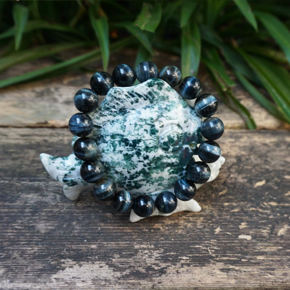 TaHLga Blue Tigers Eye Mens Bracelet 12MM | Fits for About 8" XLarge Wrist | Natural Solar Plexus Chakra Gemstones | Bring Luck Wealth Courage | Protection from Evil | Gift