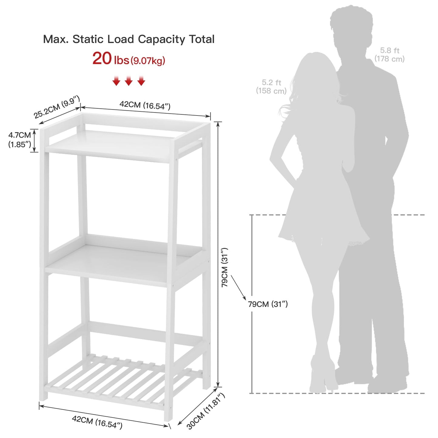 POXAKA 3 Tier Bamboo Bathroom Shelves, Ladder Shelf for Storage, Rustic Home Organizer, Space-Saving Design, Stylish Display Nightstand, Stylish Storage Solution for Home, Living Room, Kitchen