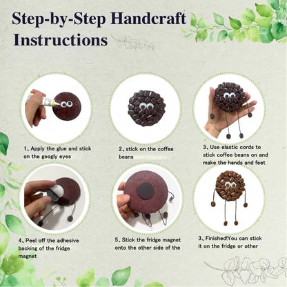 DIY Craft Kit-Eco-Friendly Coffee Bean Cartoon Fridge Magnets - Handmade Wooden Magnetic Decor for Coffee Nooks, Home & Café (Adult-Oriented)