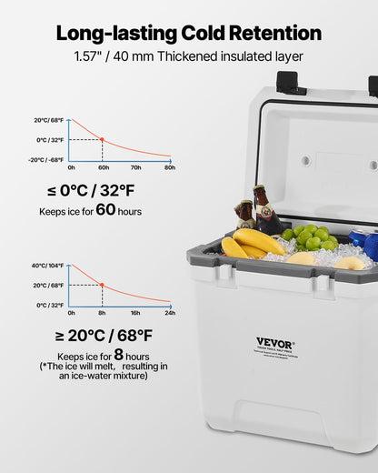 VEVOR Portable Cooler, 38 QT Hard Cooler with Ice Retention, Heavy-Duty Handles and Cup Holder, Lightweight Rigid Material Insulated Portable Cooler, Suitable for Family Picnics and Long Trips