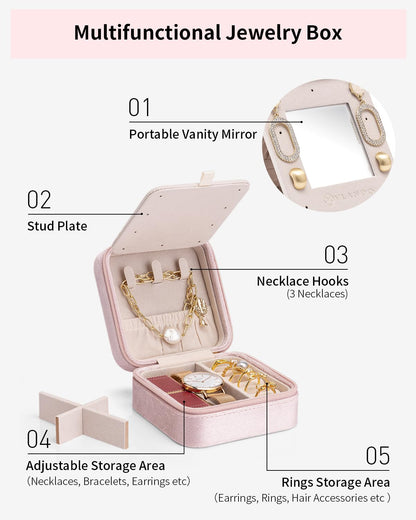 VLANDO Mothers Day Mom Gifts for Women, Travel Jewelry Case for Women, A Initial Jewelry Case, Mini Jewelry Travel Organizer Travel Essentials for Travel Gift- Letter A, Pink