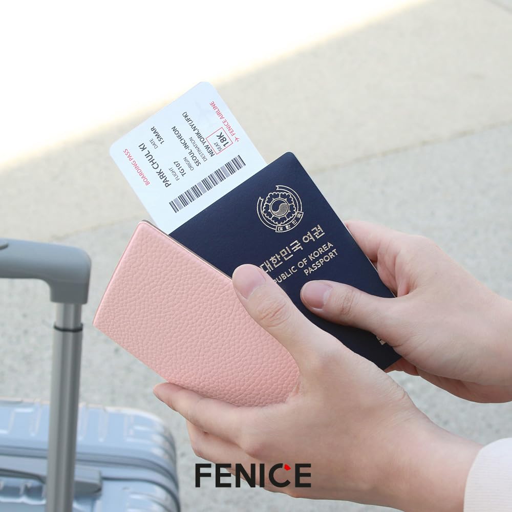 Fenice Classic Passport Cover Holder Wallet Case for Travel Essential RFID Blocking Vegan Leather Waterproof (RED)