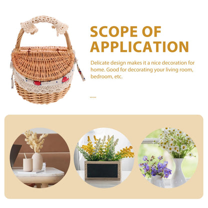 Wicker Picnic Basket with Handle and Lid: Small Handheld Rattan Woven Easter Eggs Collecting Storage Basket for Eggs Fruit Vegetable Picnic Camping and Kitchen Decor 10.23 X 9.44 X 7.28 Inches
