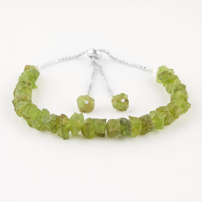 SunshineGems Natural Peridot Bolo Bracelet Rough Stones Handmade Women's Jewelry Adjustable Slider Chain Christmas Gift Size Approx 5 to 10 Weight Approx 50 to 60 carats Stone Size Approx 5 to 10 mm