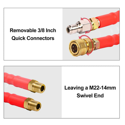 Heliwoo Pressure Washer Whip Hose 5FT, 3/8'' Reel Connector for Power Washer, 248°F Hot Water Jumper with 3/8'' Quick Connect Adapter Set, Steel-Braided-4800 PSI