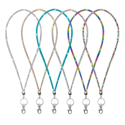 SAVORI Key Lanyard For Women, Rhinestone Lanyard Bling ID Card Holder Cute Neck Lanyard with Metal Clasp Keyring (6 Set)