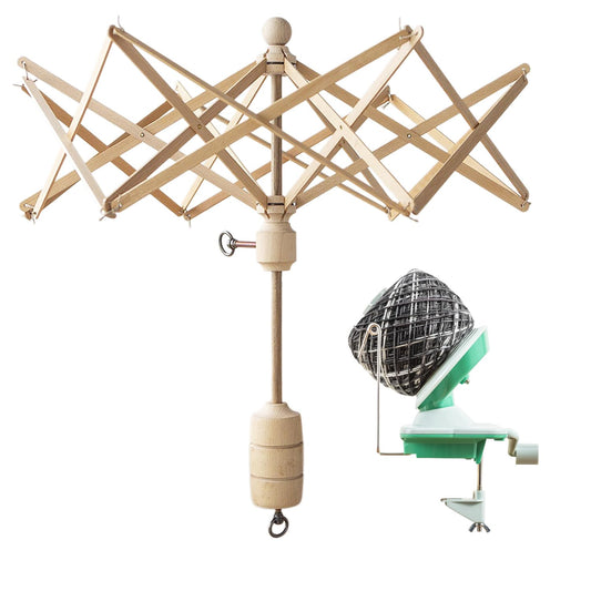 Knit Picks Yarn Winding Bundle - Yarn Ball Winder (Green) and Birch Wooden Yarn Swift