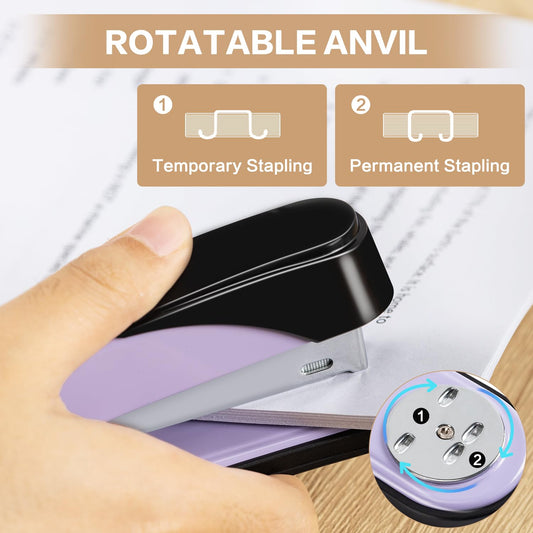 Deli Stapler Heavy Duty, Full Strip Staplers for Desk with 2000 Staples and Staple Remover, 50 Sheet Capacity, No Jam, Non-Slip Office Stapler with Staples for Office, Classroom, Purple
