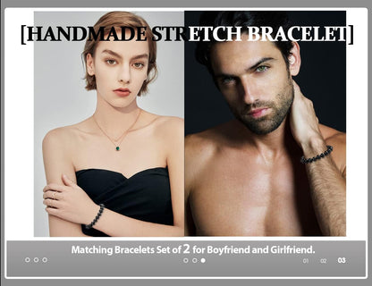 Black Tourmaline Bracelet 2 PCS: 8MM & 10MM | 3A Grade Natural Chakra Crystal Jewelry | Birthstone of October, Fit 6"-8" Wrist Size, Bring Luck, Peace & Love, Feng Shui for Friends Familys
