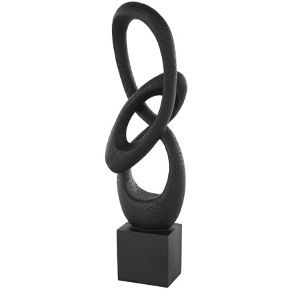 Deco 79 Polystone Abstract Decorative Sculpture Intertwined Loop Home Decor Statue with Block Base, Accent Figurine 6" x 4" x 20", Black