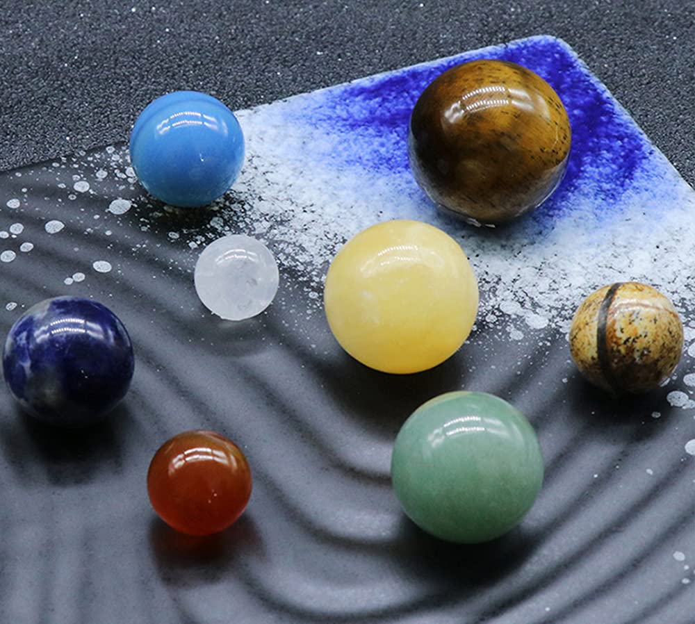AITELEI Solar System Eight Planets Decorations Tumbled Chakra Reiki Healing Crystal Gemstones Ball Set Home Office Desk Decorations