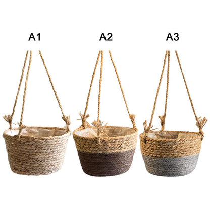 MEUMITY Hanging Planter Basket, Rattan Woven Plant Hanger with Plastic Liner Macrame Plant Holder Storage Organizer for Plants Indoor Outdoor(#1)
