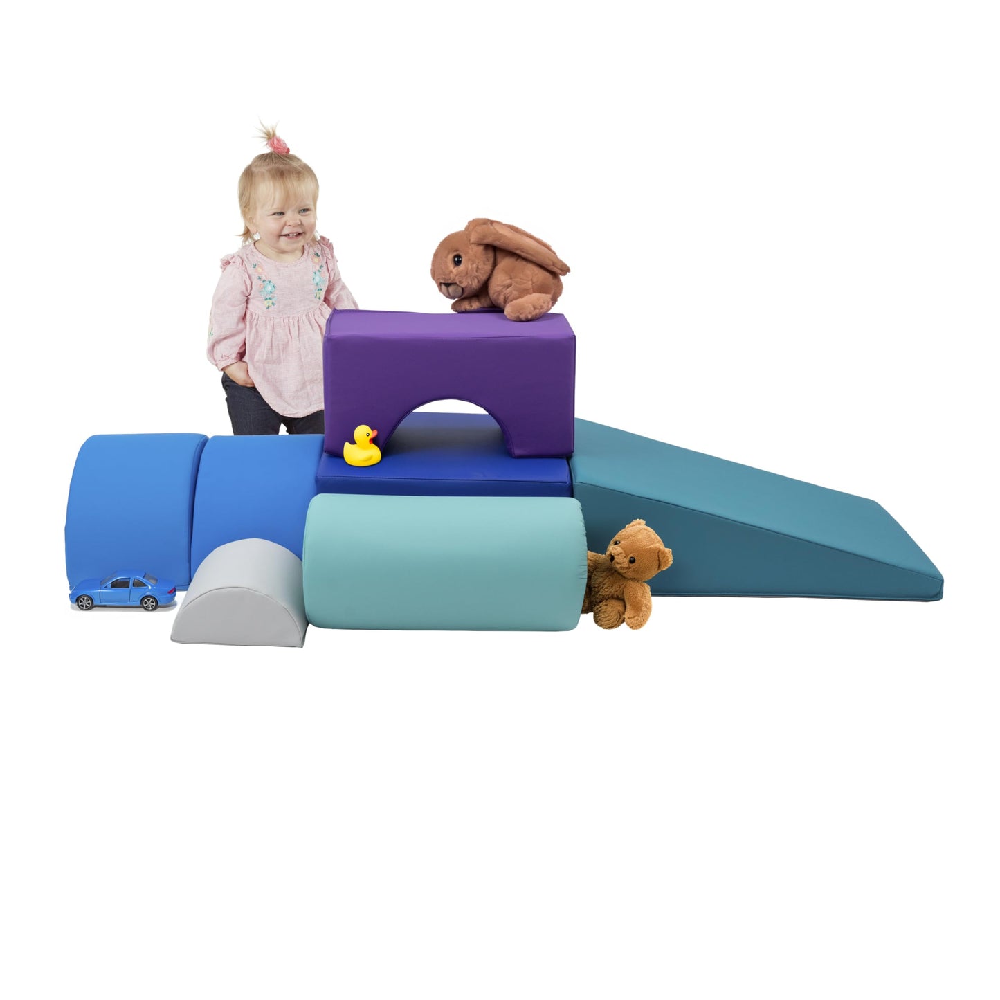 FDP SoftScape Playtime and Climb Multipurpose Playset for Infants, Toddlers 10m-2yrs Climber and Block Play, Learn Gross Motor Skills at Home or Daycare (6-Piece) - Contemporary/Purple, 12364-CTPU