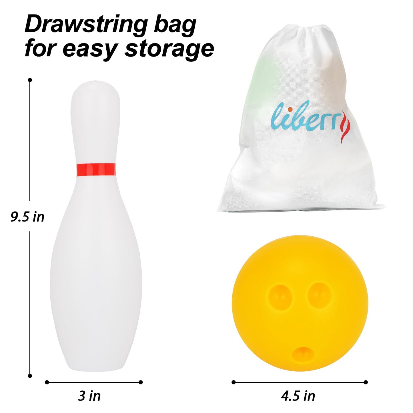 Liberry Kids Bowling Set, 10 Plastic Toy Bowling Pins & 2 Balls, Toddler Indoor Outdoor Sports Games, Educational Birthday Gifts for Boys Girls Ages 2 3 4 5 (White)
