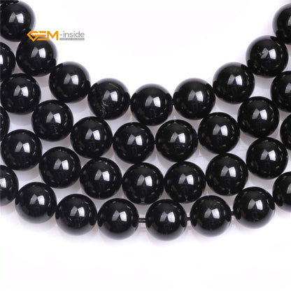 GEM-Inside Natural 8mm Round Black Tourmaline Gemstone Loose Beads Energy Power Beads for Jewelry Making 15"