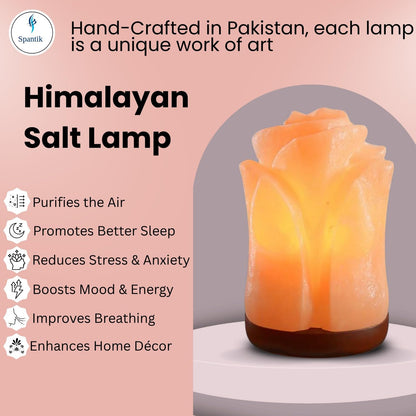 Spantik Tulip Shape Himalayan Pink Salt Lamp | Hand-Carved Rock Salt Flower Lamp | Natural Salt Night Light Desk Lamp for Home Office Decor | Himalayan Salt Lamps Sourced from Pakistan