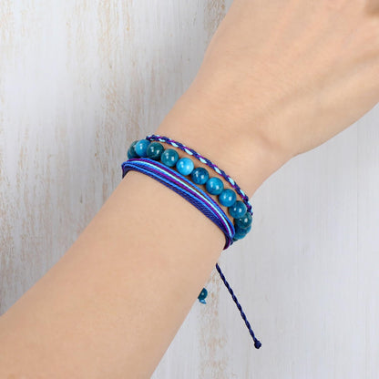 QOGIR Handmade Healing Bracelets,8mm Natural Blue Apatite Gem Stone Beads Bracelet for Men Women Gifts with 2PCS Size Adjustable Rope Bracelets