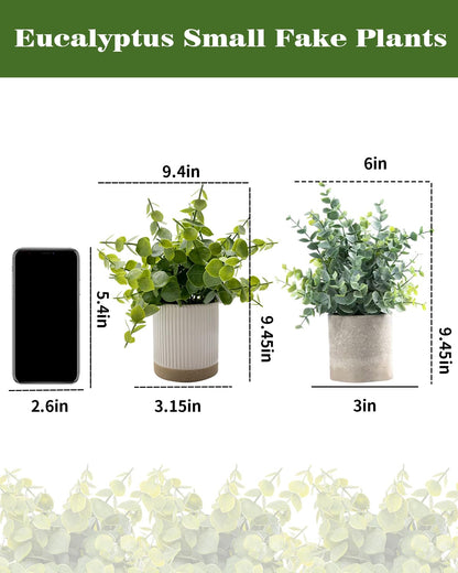 Coferset Small Fake Plants Eucalyptus Potted Artificial Plants Faux Plant Greenery in Ceramic Pot for Bedroom Kitchen House Living Room Shelves Farmhouse Table Office Desk Bathroom Home Indoor Decor