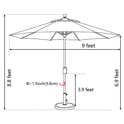 EliteShade USA 10-Year-Non-Fading 9Ft Market Patio Umbrella, UPF 50+ UV Protection Performance Sun Umbrella, Heavy Duty Commercial Grade Outdoor Table Umbrella with Crank & Tilt, Windproof Vented Top for Garden, Pool, Deck and Outdoor Playsets, Rust