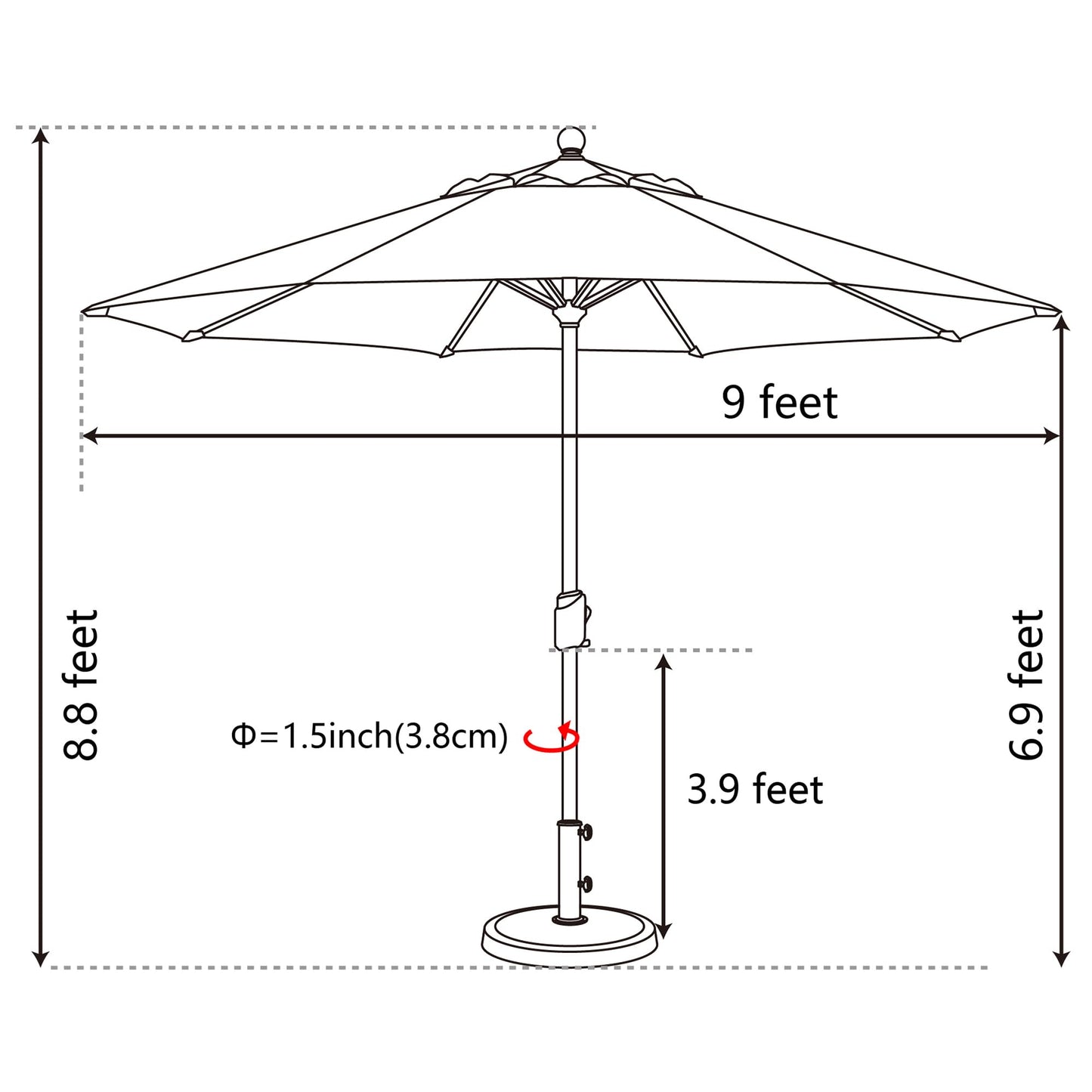 EliteShade USA 10-Year-Non-Fading 9Ft Market Patio Umbrella, UPF 50+ UV Protection Performance Sun Umbrella, Heavy Duty Commercial Grade Outdoor Table Umbrella with Crank & Tilt, Windproof Vented Top for Garden, Pool, Deck and Outdoor Playsets, Antique Be