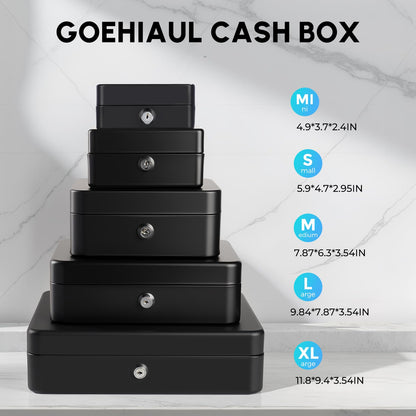 Cash Box with Lock Key and Money Tray - Large Money Box for Cash Register, Metal Lock Box for Money Safe 11.8" x 9.4" x 3.54" Black