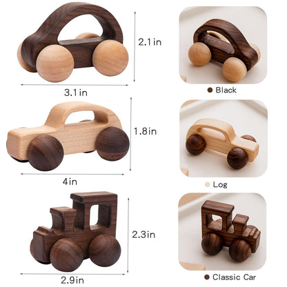 3PCS Wooden Baby Toys, Montessori Toys for Babies 0-6-12 Months, Baby Grasping Toys Push Car Toys for 1 Year Old Boy Birthday Gift,#2