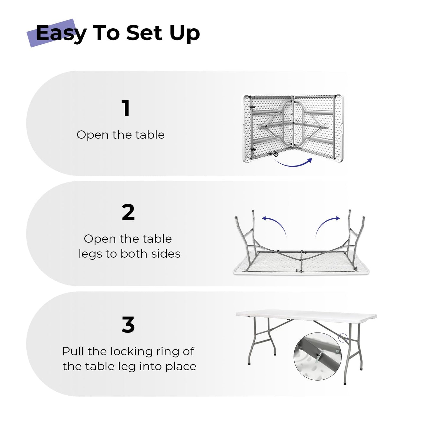 Byliable Folding Table 6ft Portable Heavy Duty Plastic Fold-in-Half Utility Foldable Table Plastic Dining Indoor Outdoor for Camping, Picnic and Party, White