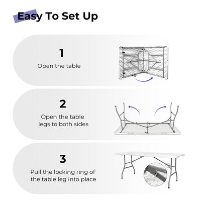 Byliable Folding Table 6ft Portable Heavy Duty Plastic Fold-in-Half Utility Foldable Table Plastic Dining Indoor Outdoor for Camping, Picnic and Party, White