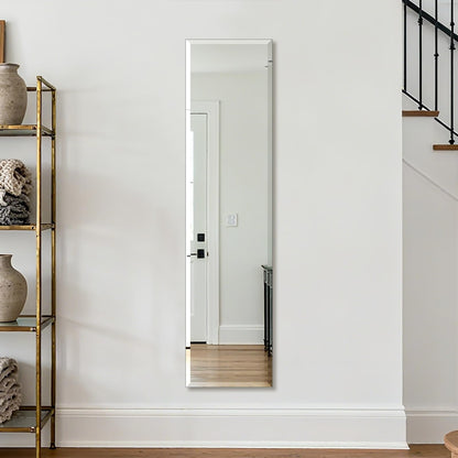 Ruomeng Frameless Full Length Mirror for Wall, 48x12 Inch Bathroom Vanity Mirror Farmhouse, Large Rectangle Mirror with Beveled Edge, Tempered Glass, Hangs Horizontally or Vertically