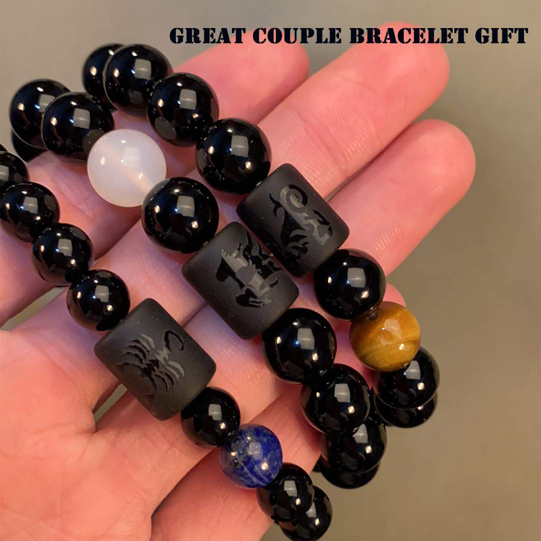 VLINRAS Zodiac Scorpio Bracelet for Men Women Scorpio Gifts Natural Black Onyx Stone Zodiac Bracelet Jewelry