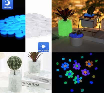 OMCleaner Glow in The Dark Stones 1000 Pcs Glow Pebbles Aquarium Rocks for Fish Tank Lawn Yard Garden Walkway Plant Pots (White)