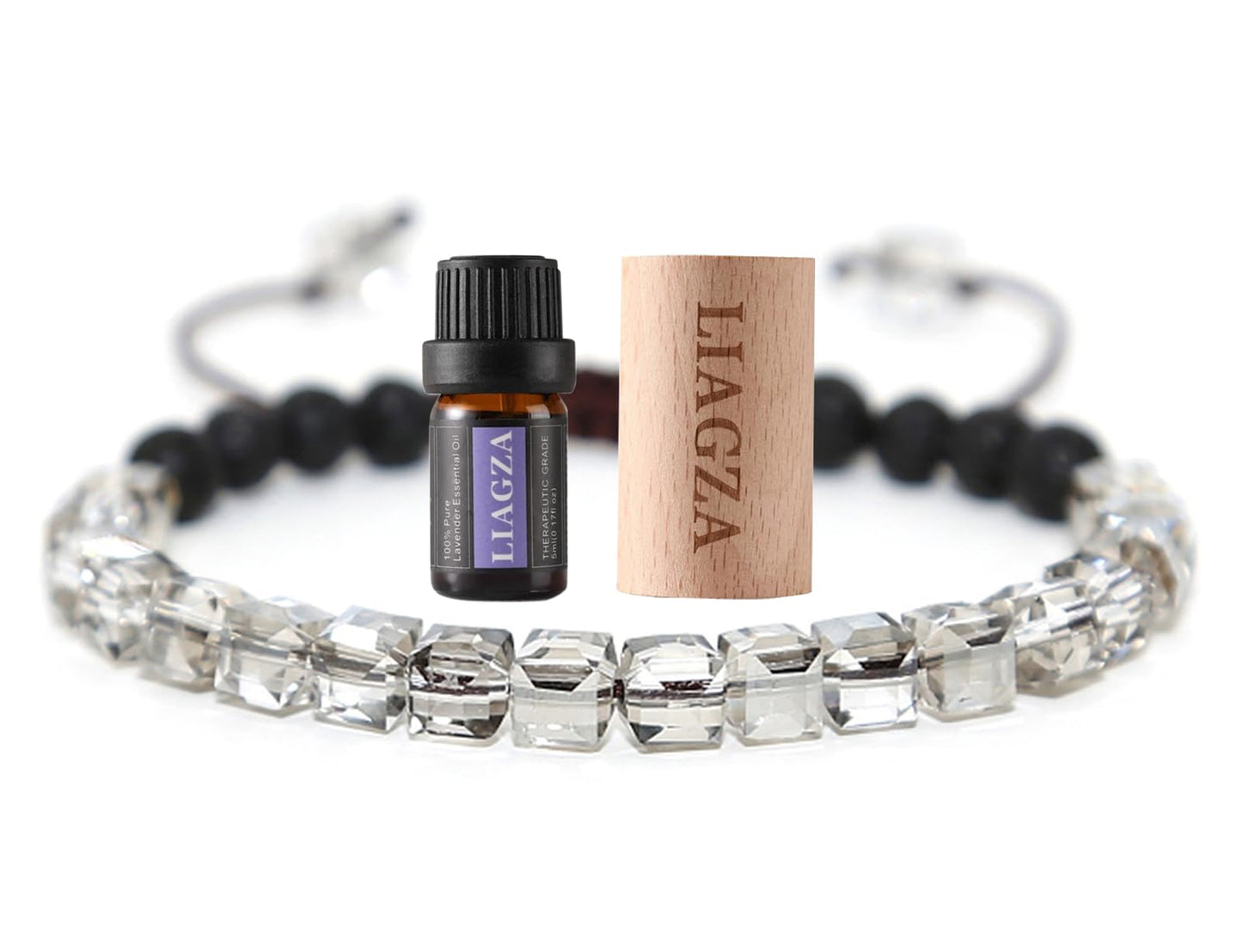 liagza Lava Rock Bead Bracelet For Women-Zebra Stone Beaded Bracelets Essential Oil Aromatherapy Bracelet Set Balancing Chakra - Perfect Gifts For Women (Clear Crystal)