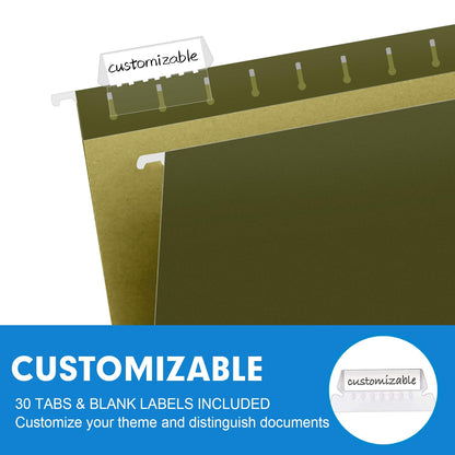 Hanging File Folders, RAZCC 30 Pack Letter Size Reinforced Hanging Folders with Heavy Duty 2 Inch Expansion for Bulky Files, Filing Cabinet, Adjustable Tabs, Green