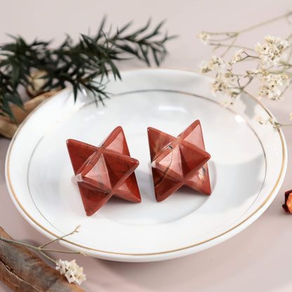 Loveliome Natural Red Jasper Merkaba Crystal Protection Sacred Meditation Energy Generator Healing Chakra Six-Pointed Star 1 Inch