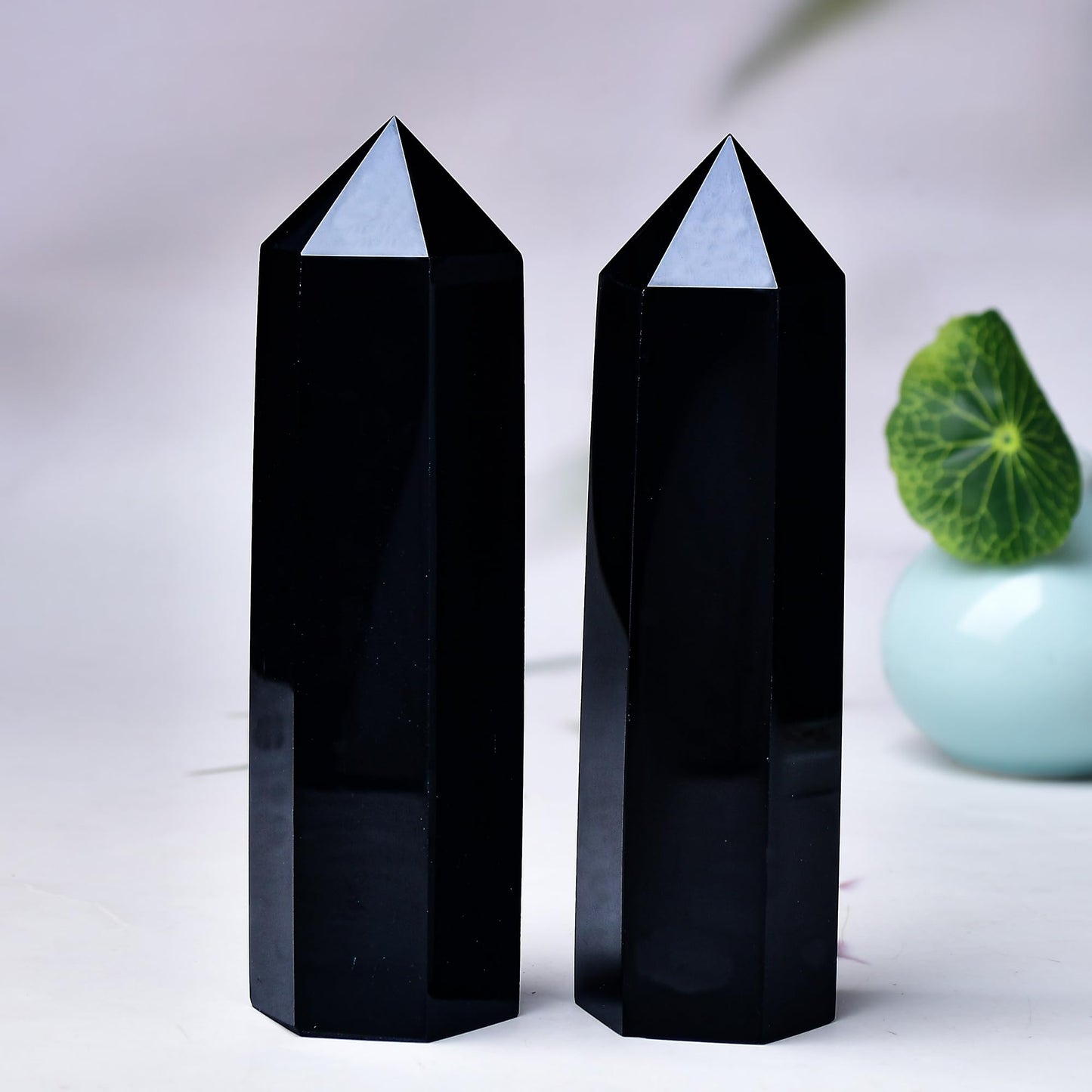 WUYOUSHI Large Black Obsidian Crystal Tower 6" Natural Healing Crystal Wand 6 Faceted Chakra Crystal Point Reiki Meditation Therapy Home Decoration Gift(0.85-1lb)