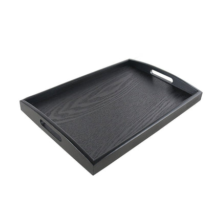 SILILUN Serving Tray Black Large Food Breakfast Wood Butler Tray with Handle 17.77 x 13.72 x 1.78