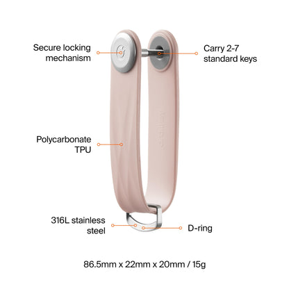 Orbitkey Active Key Organizer Lite – Durable Holder with Elastic Polymer Band, Carabiner Ring & Secure Locking Mechanism – Slim Pocket-Friendly Keychain for Everyday Carry & Travel (Dusty Pink)