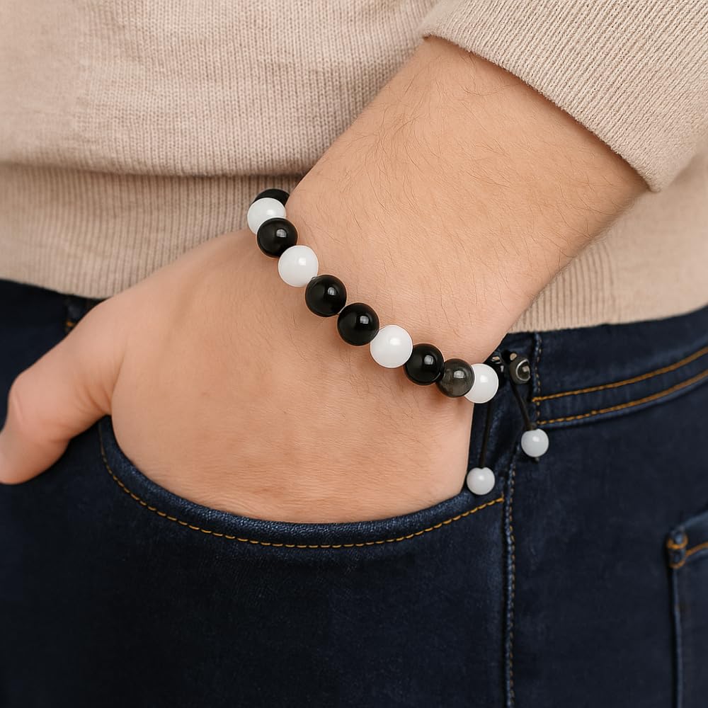 ANAYA AGATE Healing Crystal Bracelet – Chic Gemstone Bracelet for Men and Women – 8mm Round Bead Bracelets for Spiritual Healing, Protection, Positive Energy - Black Rutile