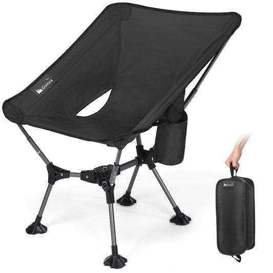Gonex Portable Camping Chair, 6th Gen Lightweight Pop-up Folding Chair with Anti-Sinking Feet, 17.5in High Seat, 330LBS Capacity for Outdoor Camping Hiking Beach Picnic Sports(Black Ripstop, 1PCS)