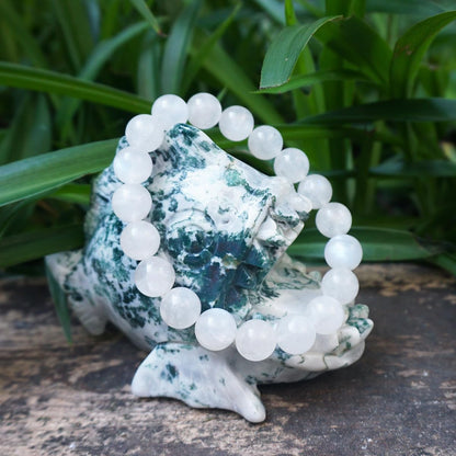 10MM Crown Chakra Moonstone Bracelet - Natural Gemstone for Love and Relationships | Adjustable 7.5-8" | Gift Box and Velvet Pouch Included | Men's and Women's Jewelry