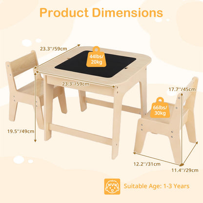 INFANS Kids Table and Chair Set, 3 in 1 Wooden Activity Table with Removable Tabletop, Blackboard and Whiteboard for Toddlers Arts Crafts Drawing Reading Playing, Playroom Nursery (Natural)