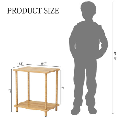 THUMEYE 2-Tier Low Side Table 17”H, Space-Saving Small Nightstand with Solid Wood Legs, Tool-Free Assembly, Suitable for Reading Chair, Bedside, Balcony, 15.7”D x11.8”W, Burlywood
