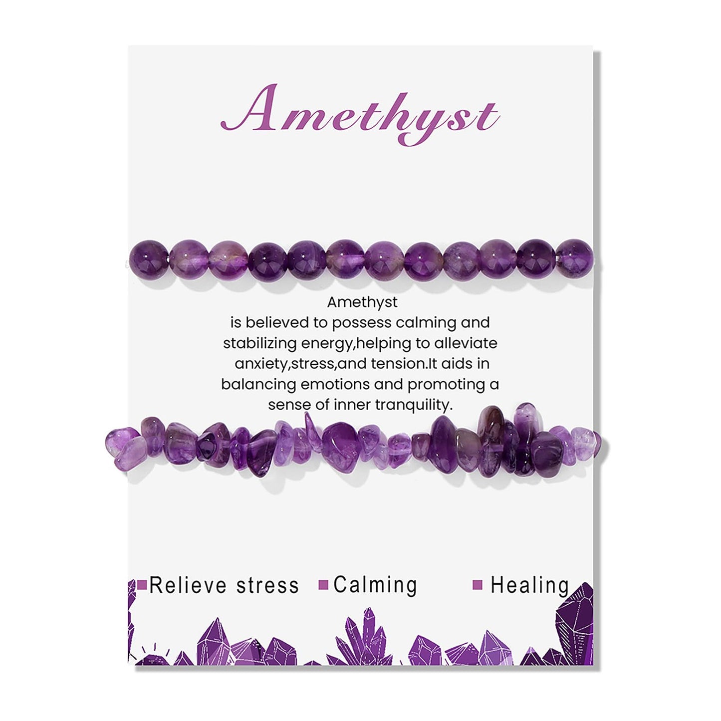 Amethyst Bracelets for Women 2Pcs 6mm Natural Stone Bracelet Crystal Beaded Bracelet Amethyst Jewelry Healing Bracelet for Women