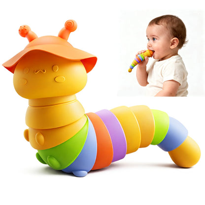 Wishbird Baby Teething Toy, Caterpillar Silicone Baby Teether Rattle Toys, BPA-Free Sensory Development & Color Recognition Learning for 0 6 10 12 18 Babies Toddler Teething Relief LC1