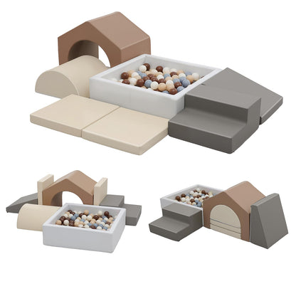 JungleDove 7Pcs Climbing Toys for Toddlers: with a Square Ball Pit for Toddlers - PU Leather Foam Climbing Blocks - Indoor Soft Play Set with Slide and Stair（NO Balls）