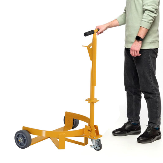 55 Gallon Drum Dolly, 1200lbs Capacity Oil Drum Cart with Bung Wrench Handle and Poly-on-Steel Wheels with Brake, Low Profile,Yellow