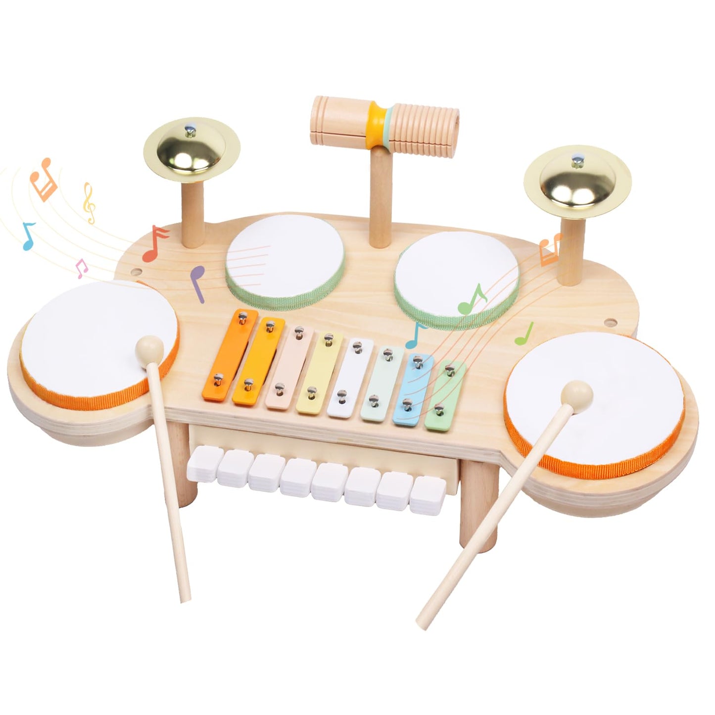 Toddler Drum Set - Montessori Toys for 2 Year Old, Wooden Baby Musical Instruments for Toddlers 2-5, Preschool Learning Musical Toys with Xylophone, Piano, Birthday Gifts for 18 Months Boys Girls