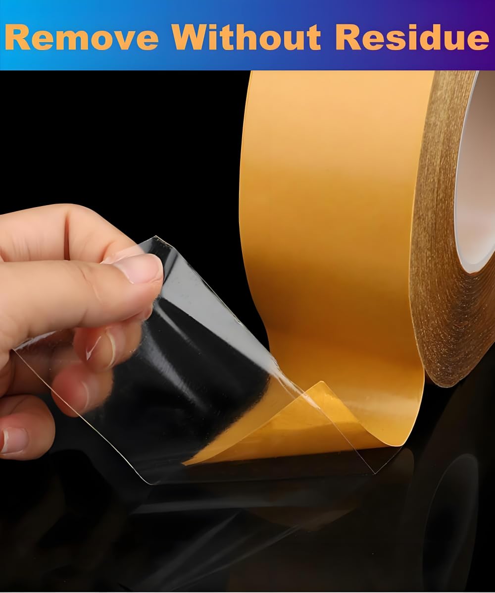 Ultra-Thin Clear Double Sided Tape Heavy Duty 2-Inch x 50 Feet Two Sides Strong Stick Mounting Adhesive Tape for Arts & Crafts, Fix Carpet, Women Clothes, Woodworking, Anti Cat Scratch, Sewing Project